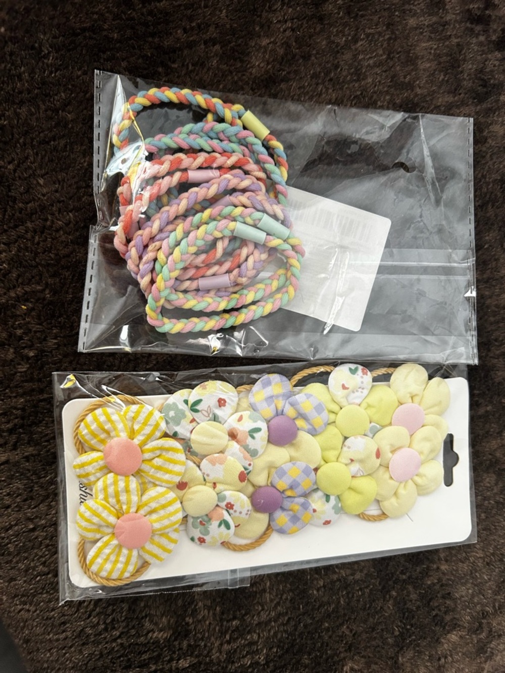 Pastel Braided Hair Ties and Floral Button Hair Clips Set